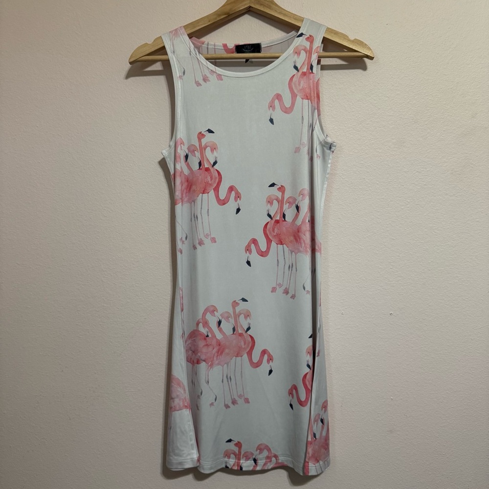 XYNC Flamingo Print Sleeveless Women’s Dress - Pink and White